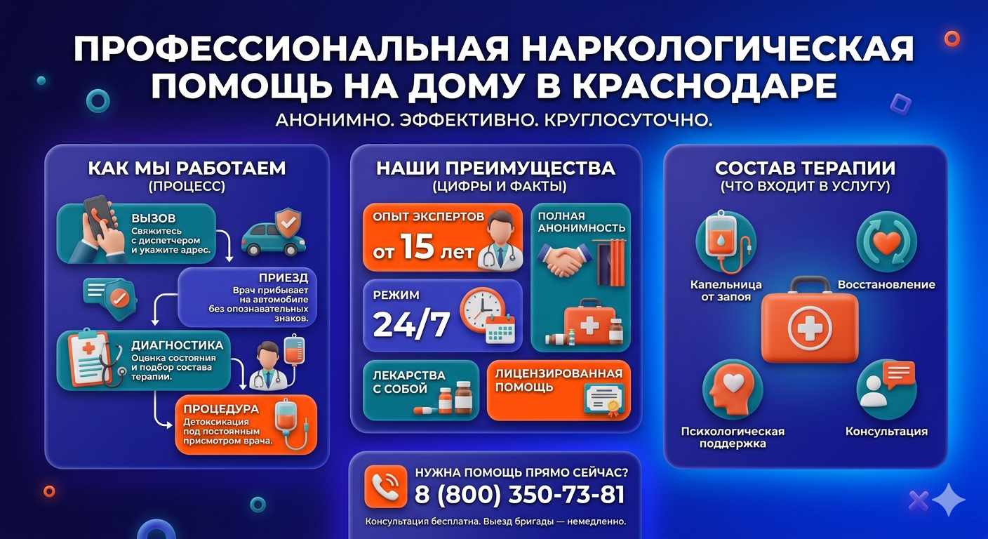 Инфографика о принципах лечения алкоголизма на дому в Локте: этапы вызова нарколога, преимущества анонимной детоксикации и состав медицинской помощи.